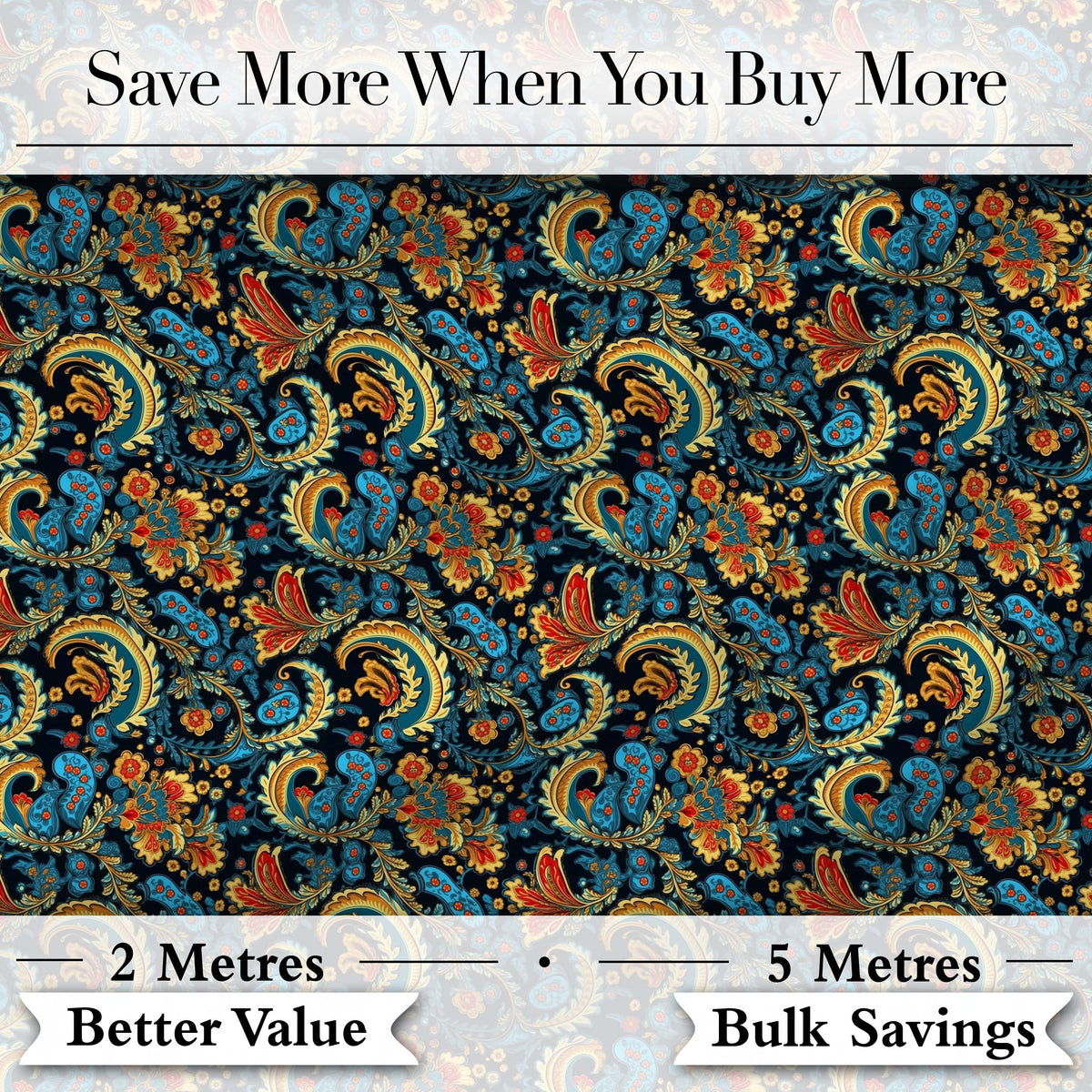 Ornate Paisley Floral Pattern with Navy Background Seamless Digital Print Fabric by the Metre UK Sewing Quilting Textile