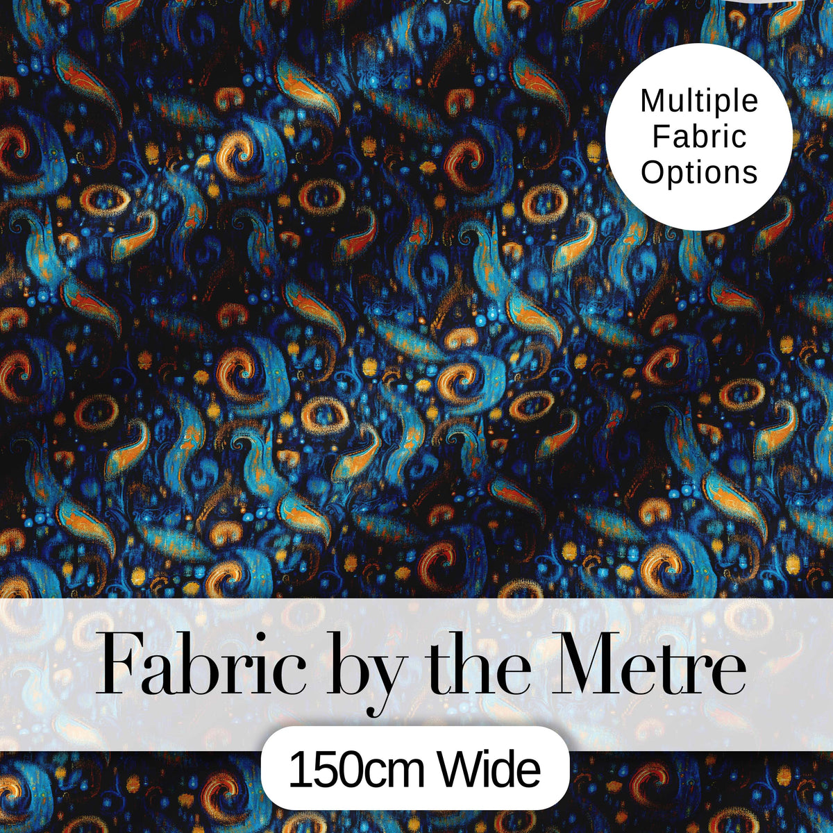 Blue Gold Paisley Ornate Floral Pattern Elegant Vintage Textile Design Digital Print Fabric by the Metre UK Sewing Quilting Textile