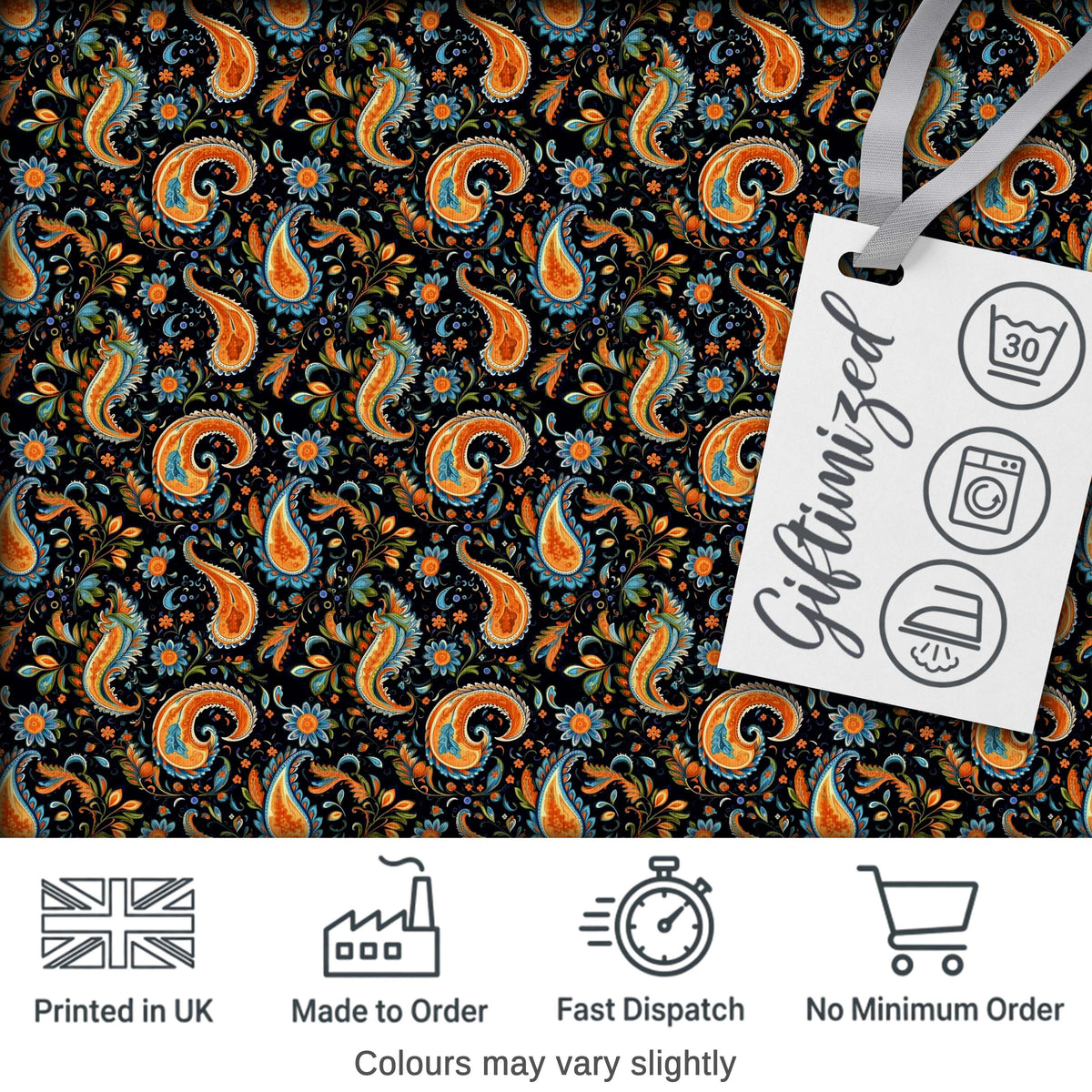 Bright Orange Paisley Floral Seamless Pattern Bold Decorative Textile Design Digital Print Fabric by the Metre UK Sewing Quilting Textile