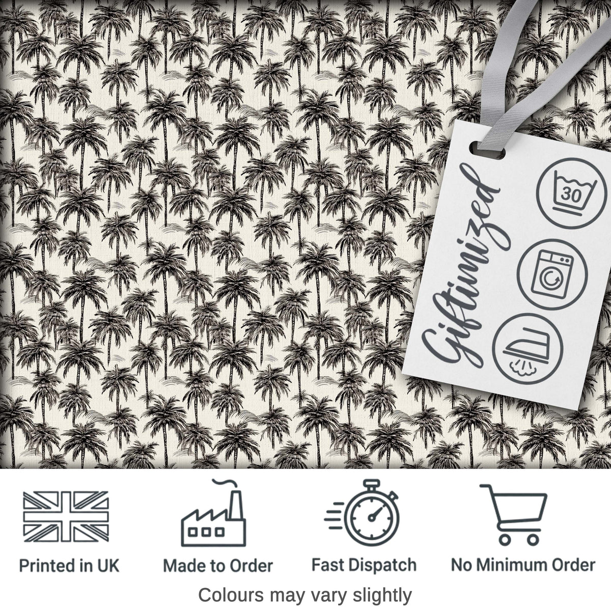 Tropical Palm Tree Monochrome Sketch Pattern Neutral Coastal Textile Design Digital Print Fabric by the Metre UK Sewing Quilting Textile
