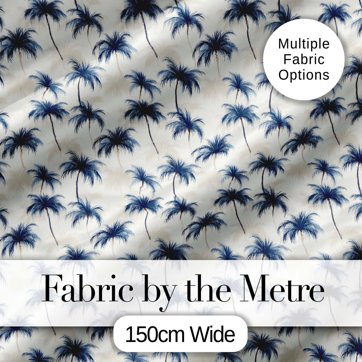 Blue Palm Tree Tropical Seamless Pattern Soft Coastal Style Textile Design Digital Print Fabric by the Metre UK Sewing Quilting Textile