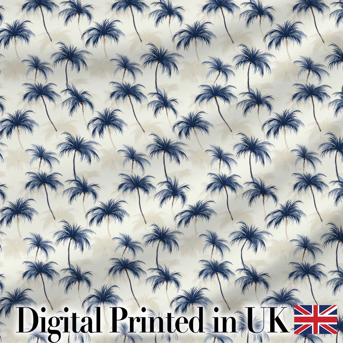 Blue Palm Tree Tropical Seamless Pattern Soft Coastal Style Textile Design Digital Print Fabric by the Metre UK Sewing Quilting Textile