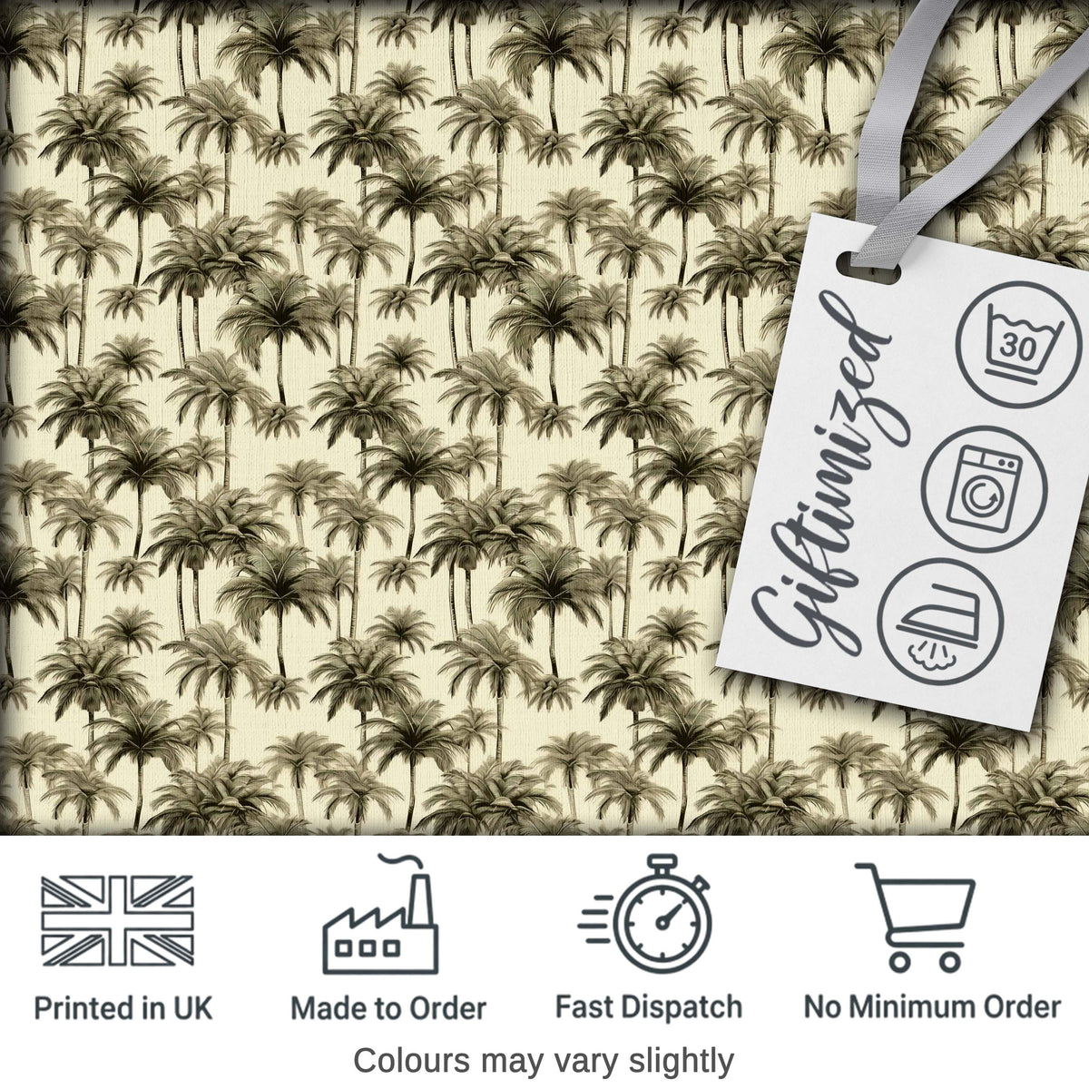 Vintage Sepia Palm Tree Tropical Seamless Pattern Coastal Neutral Textile Digital Print Fabric by the Metre UK Sewing Quilting Textile
