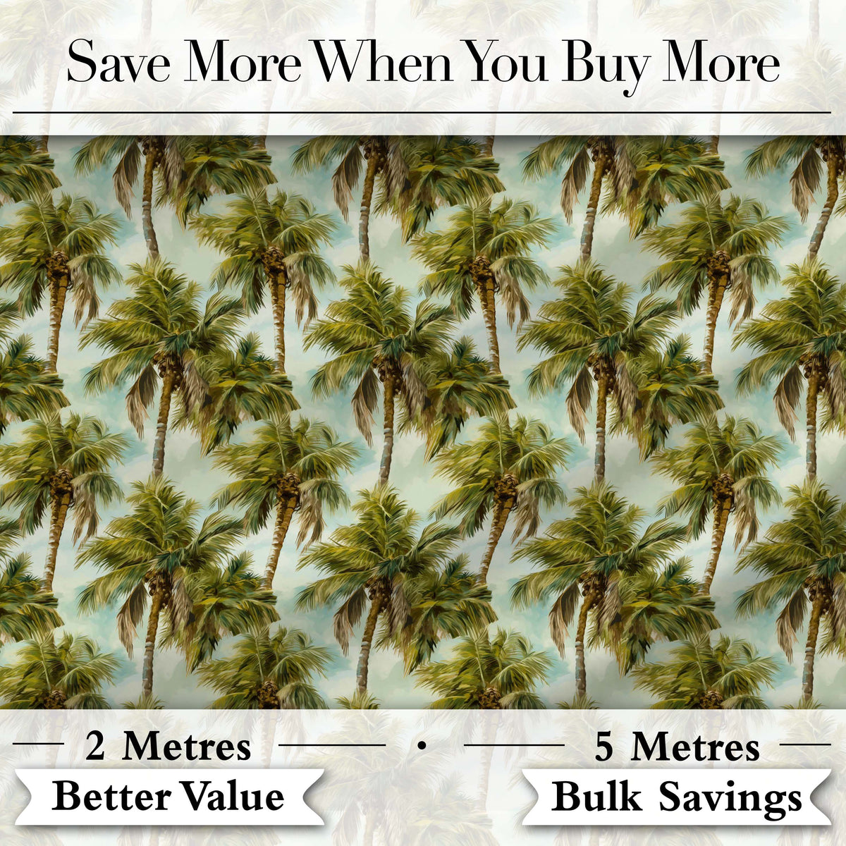 Realistic Tropical Palm Tree Sky Background Seamless Pattern Coastal Fabric Digital Print Fabric by the Metre UK Sewing Quilting Textile