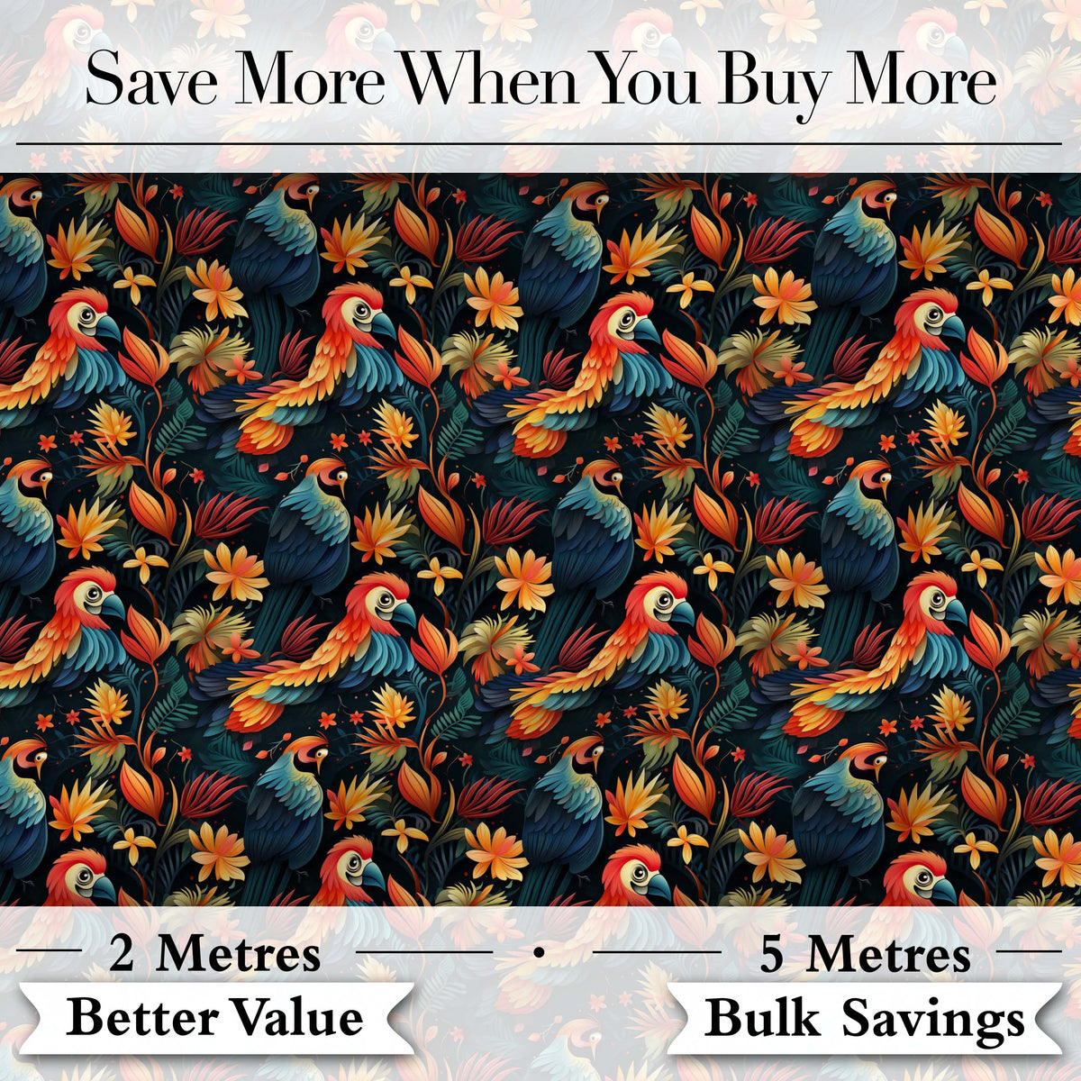 Colorful Tropical Parrot Floral Jungle Seamless Pattern Exotic Bird Textile Digital Print Fabric by the Metre UK Sewing Quilting Textile