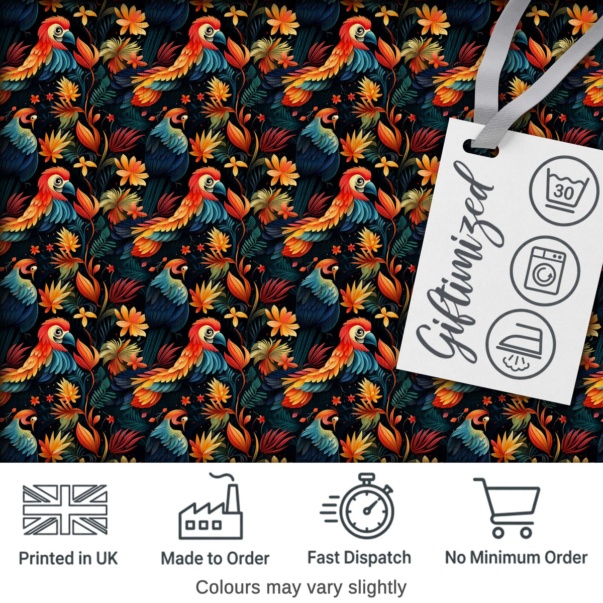 Colorful Tropical Parrot Floral Jungle Seamless Pattern Exotic Bird Textile Digital Print Fabric by the Metre UK Sewing Quilting Textile