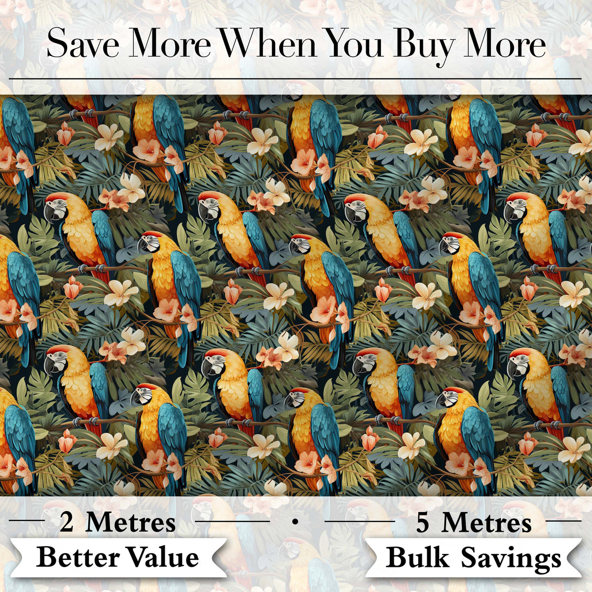 Bright Macaw Parrot Tropical Floral Seamless Pattern Exotic Jungle Textile Digital Print Fabric by the Metre UK Sewing Quilting Textile