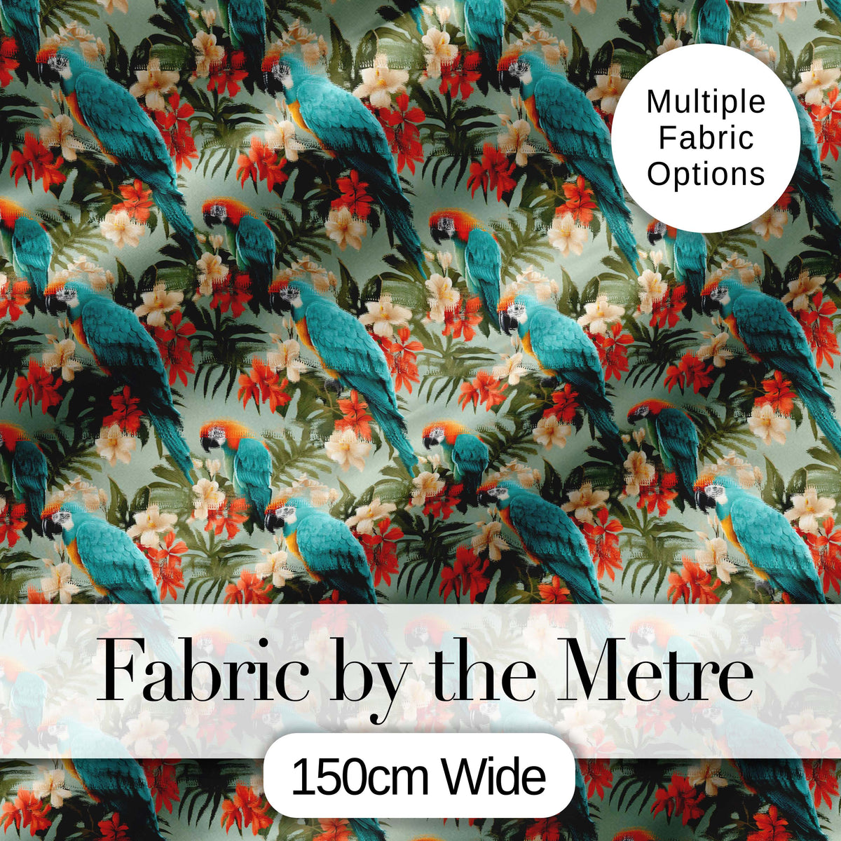 Tropical Blue Macaw Parrot Floral Jungle Seamless Pattern Exotic Bird Fabric Digital Print Fabric by the Metre UK Sewing Quilting Textile