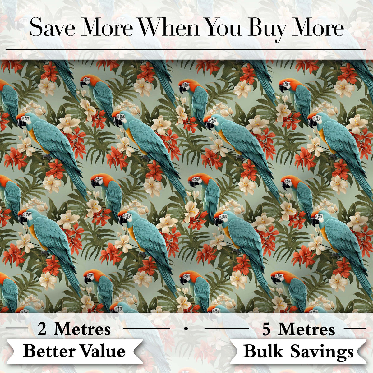 Tropical Blue Macaw Parrot Floral Jungle Seamless Pattern Exotic Bird Fabric Digital Print Fabric by the Metre UK Sewing Quilting Textile