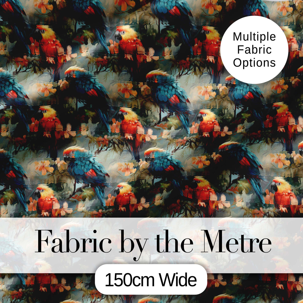 Colorful Parrot Bird on Branches Floral Seamless Pattern Artistic Jungle Fabric Digital Print Fabric by the Metre UK Sewing Quilting Textile