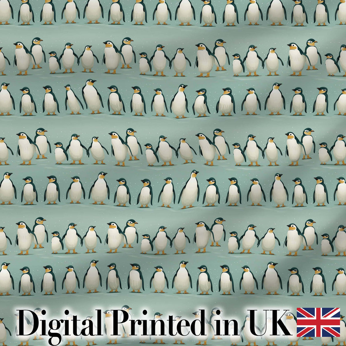 Cute Penguin Family Rows Minimal Seamless Pattern Soft Blue Background Fabric Digital Print Fabric by the Metre UK Sewing Quilting Textile