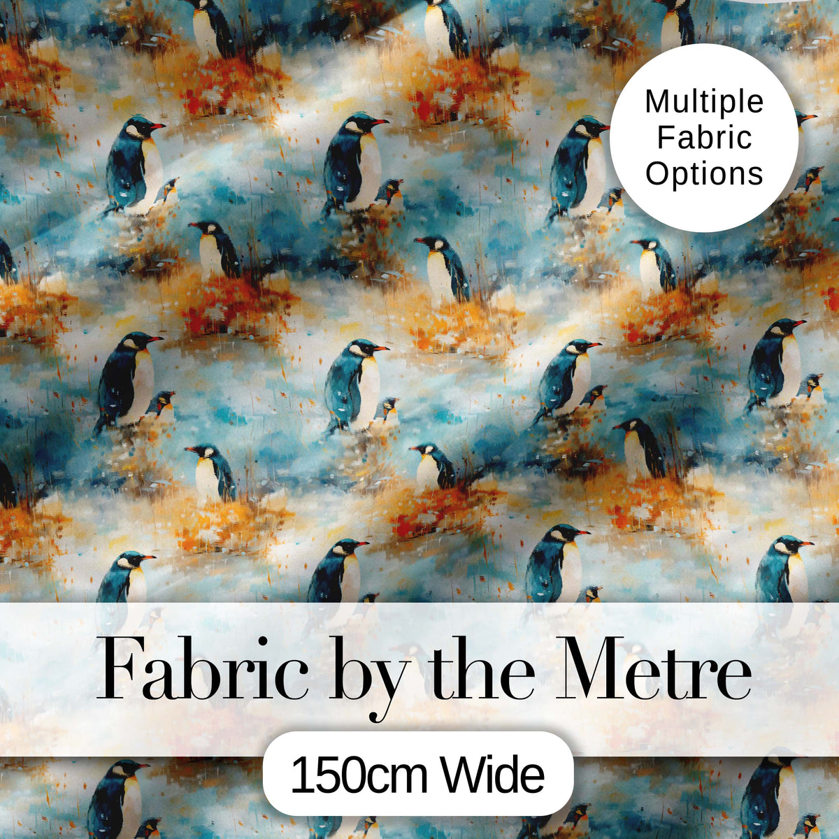 Abstract Penguin Birds Artistic Brush Style Seamless Pattern Modern Fabric Digital Print Fabric by the Metre UK Sewing Quilting Textile