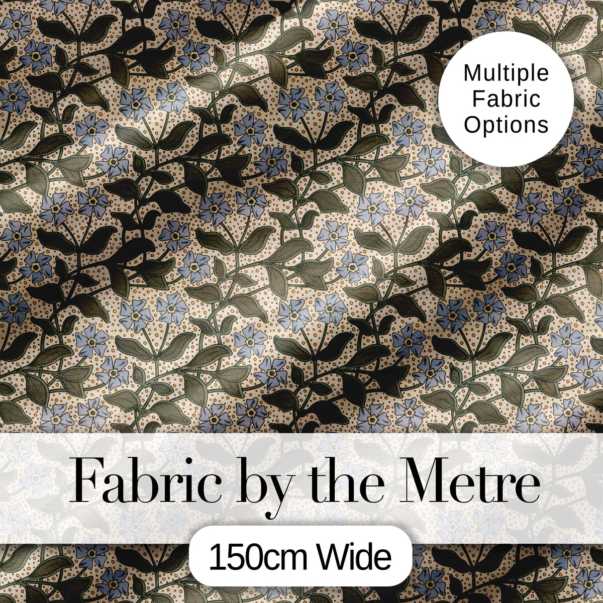 Vintage Floral Vine Small Blue Flowers Seamless Pattern Classic Fabric Digital Print Fabric by the Metre UK Sewing Quilting Textile