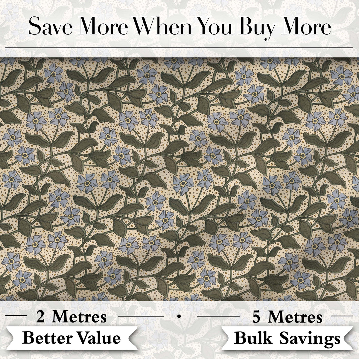Vintage Floral Vine Small Blue Flowers Seamless Pattern Classic Fabric Digital Print Fabric by the Metre UK Sewing Quilting Textile