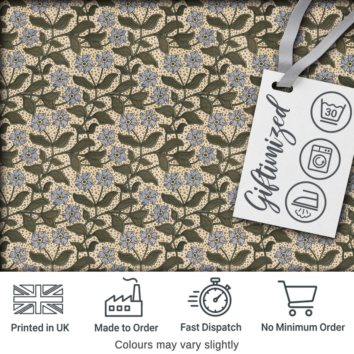 Vintage Floral Vine Small Blue Flowers Seamless Pattern Classic Fabric Digital Print Fabric by the Metre UK Sewing Quilting Textile