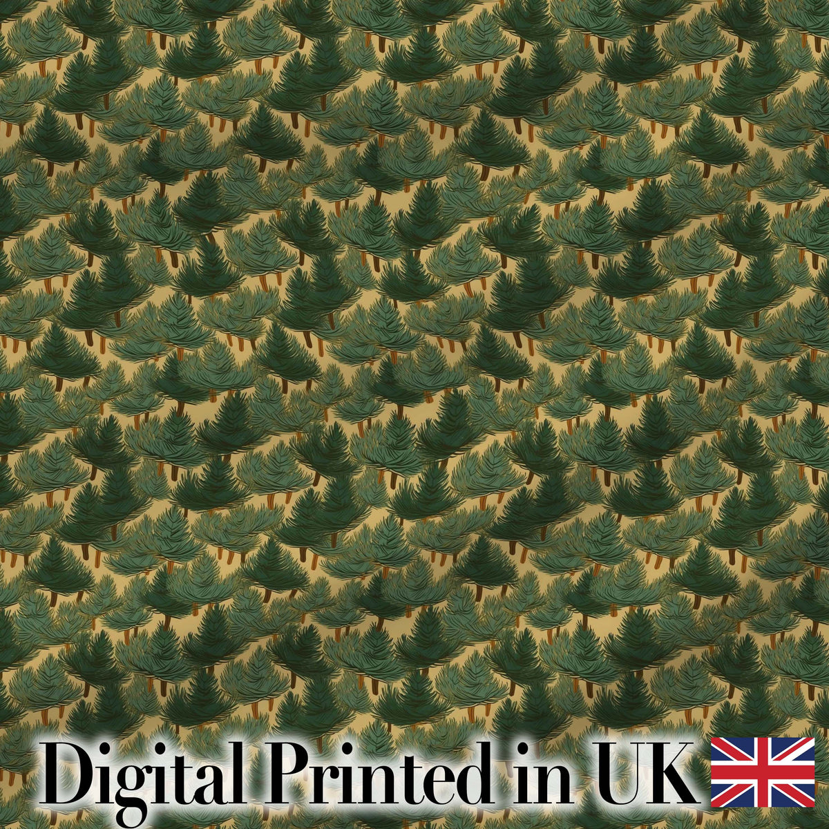 Dense Pine Forest Trees Seamless Pattern Rustic Woodland Nature Fabric Digital Print Fabric by the Metre UK Sewing Quilting Textile