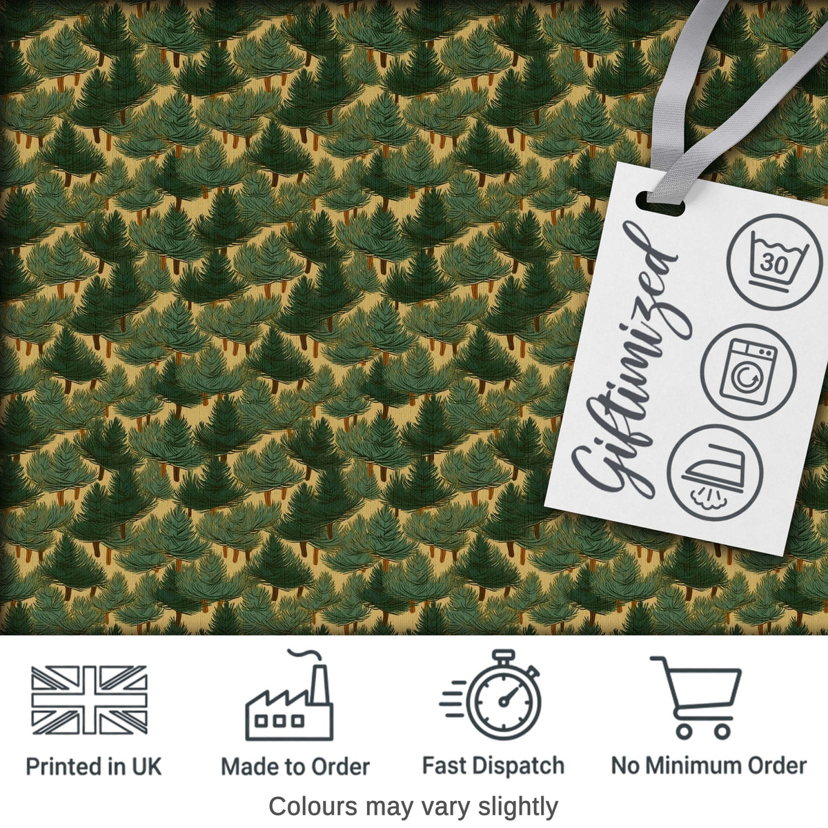 Dense Pine Forest Trees Seamless Pattern Rustic Woodland Nature Fabric Digital Print Fabric by the Metre UK Sewing Quilting Textile