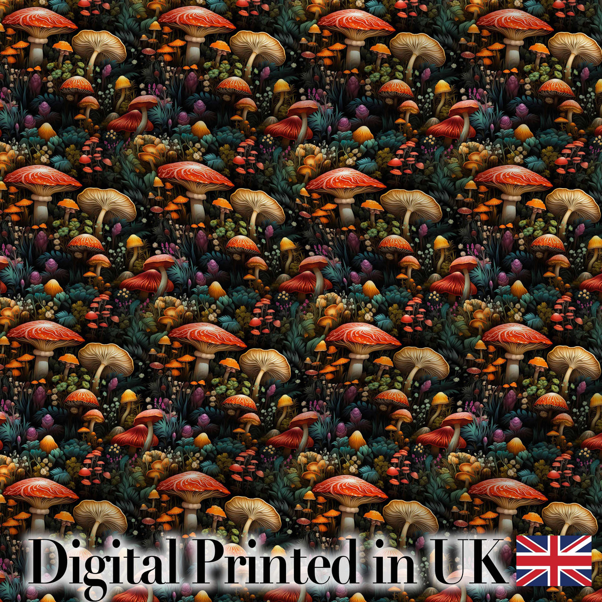 Enchanted Forest Mushrooms Seamless Pattern Magical Woodland Nature Fabric Digital Print Fabric by the Metre UK Sewing Quilting Textile