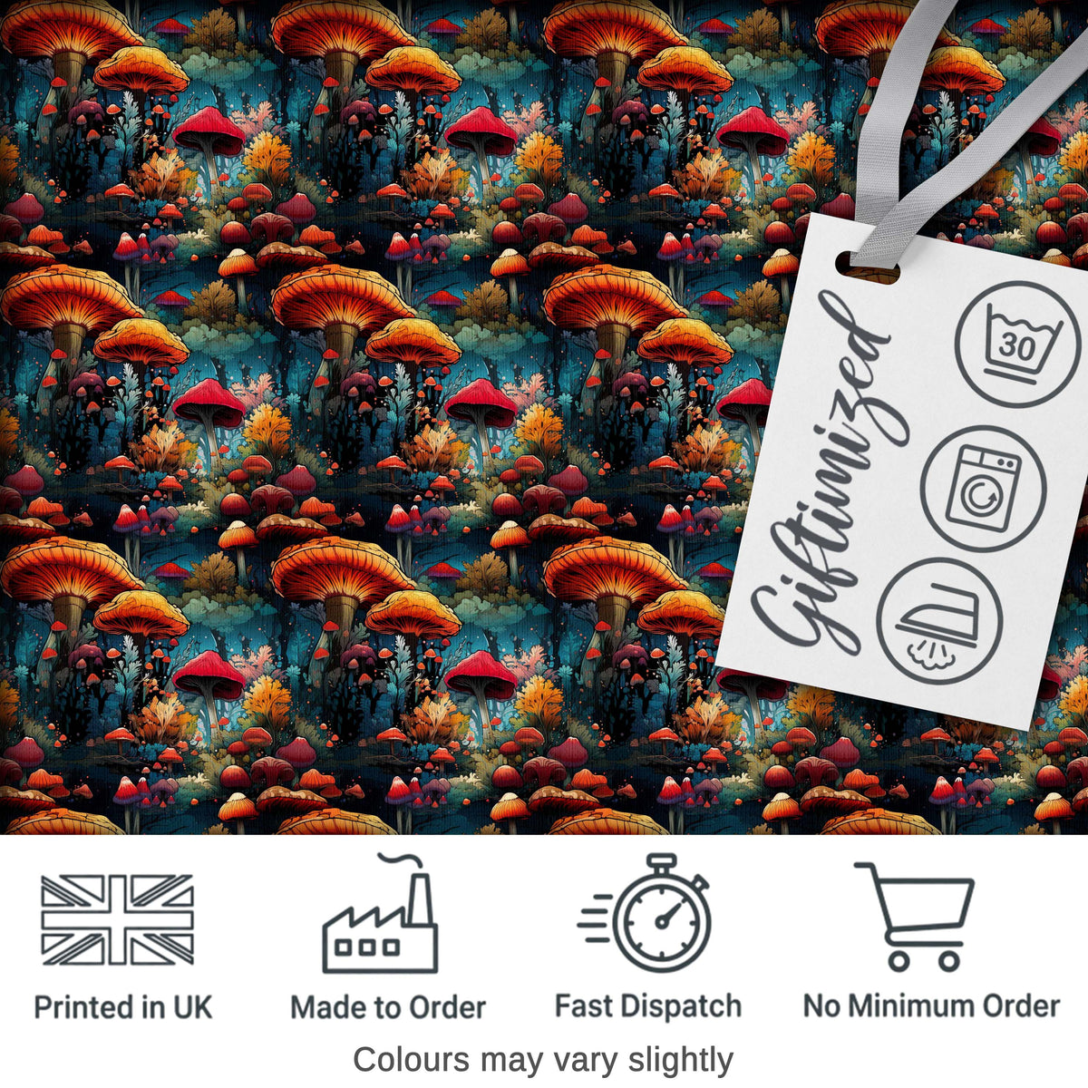 Vibrant Fantasy Mushroom Landscape Seamless Pattern Night Forest Fabric Digital Print Fabric by the Metre UK Sewing Quilting Textile