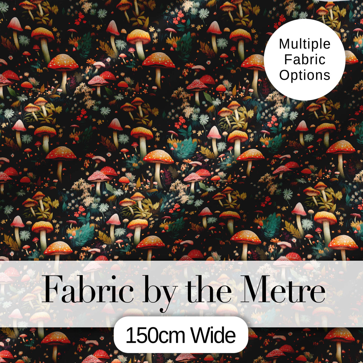 Whimsical Mushroom Garden Seamless Pattern Botanical Woodland Fabric Digital Print Fabric by the Metre UK Sewing Quilting Textile