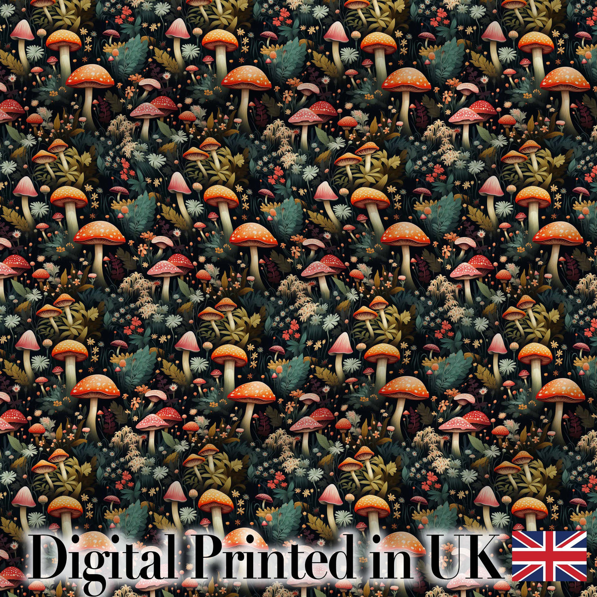 Whimsical Mushroom Garden Seamless Pattern Botanical Woodland Fabric Digital Print Fabric by the Metre UK Sewing Quilting Textile