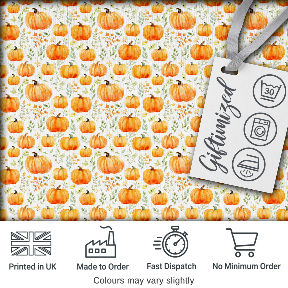 Watercolor Pumpkins Autumn Harvest Seamless Pattern Fall Season Fabric Digital Print Fabric by the Metre UK Sewing Quilting Textile
