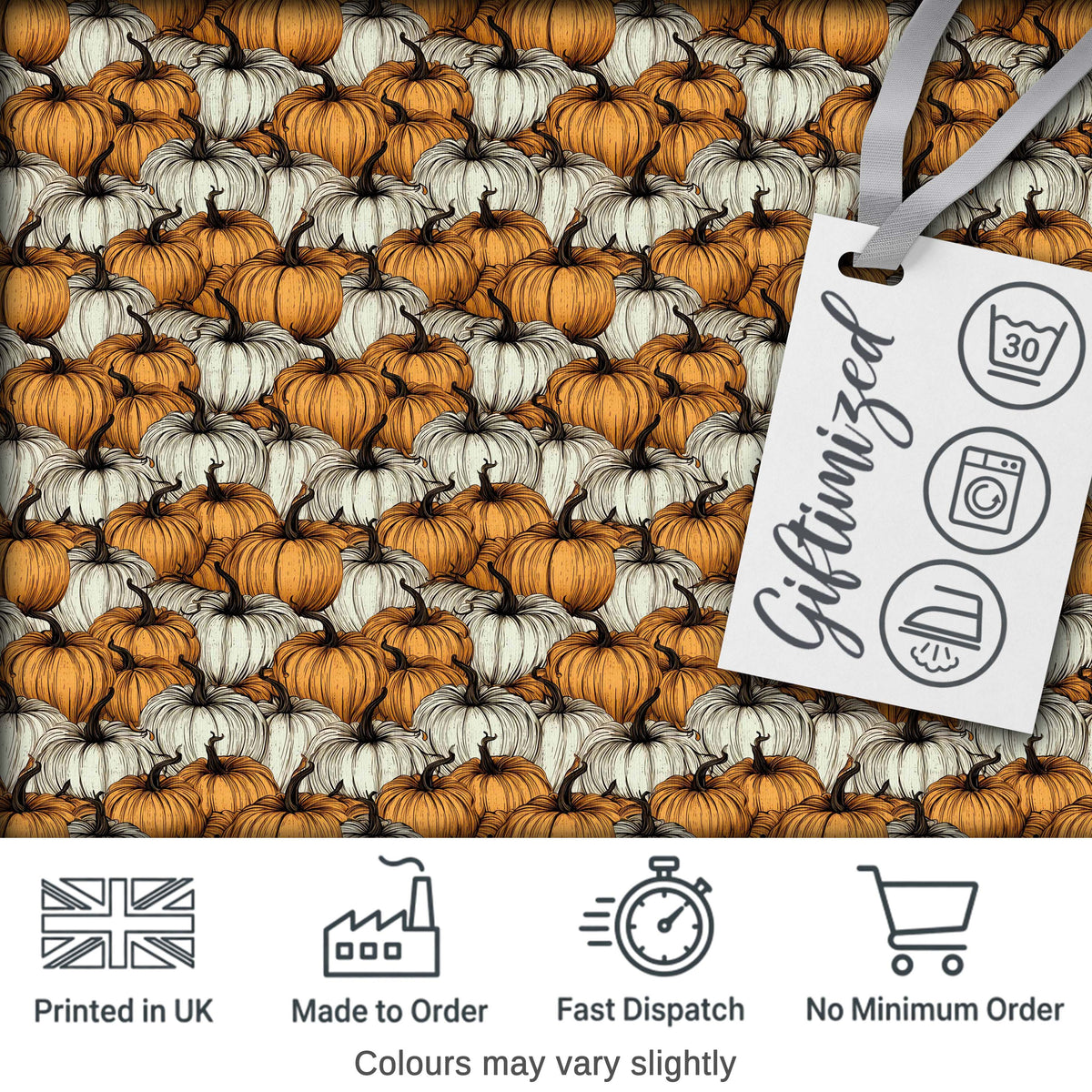 Rustic Pumpkin Patch Seamless Pattern Autumn Harvest Farm Fabric Digital Print Fabric by the Metre UK Sewing Quilting Textile