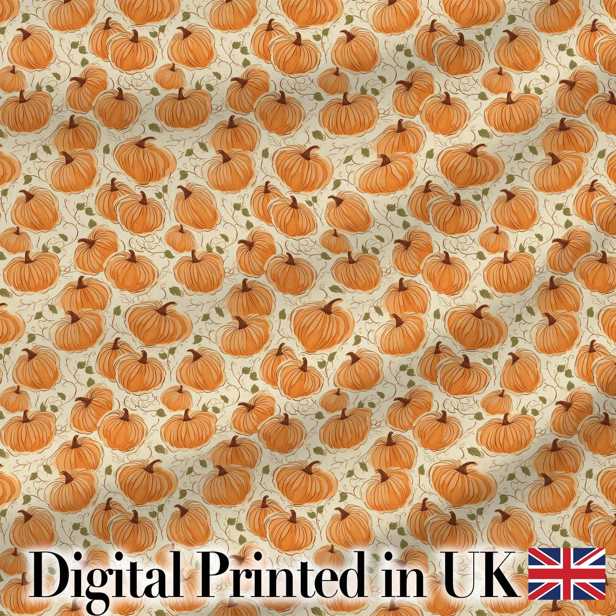 Vintage Pumpkin Vine Seamless Pattern Autumn Botanical Fabric Digital Print Fabric by the Metre UK Sewing Quilting Textile