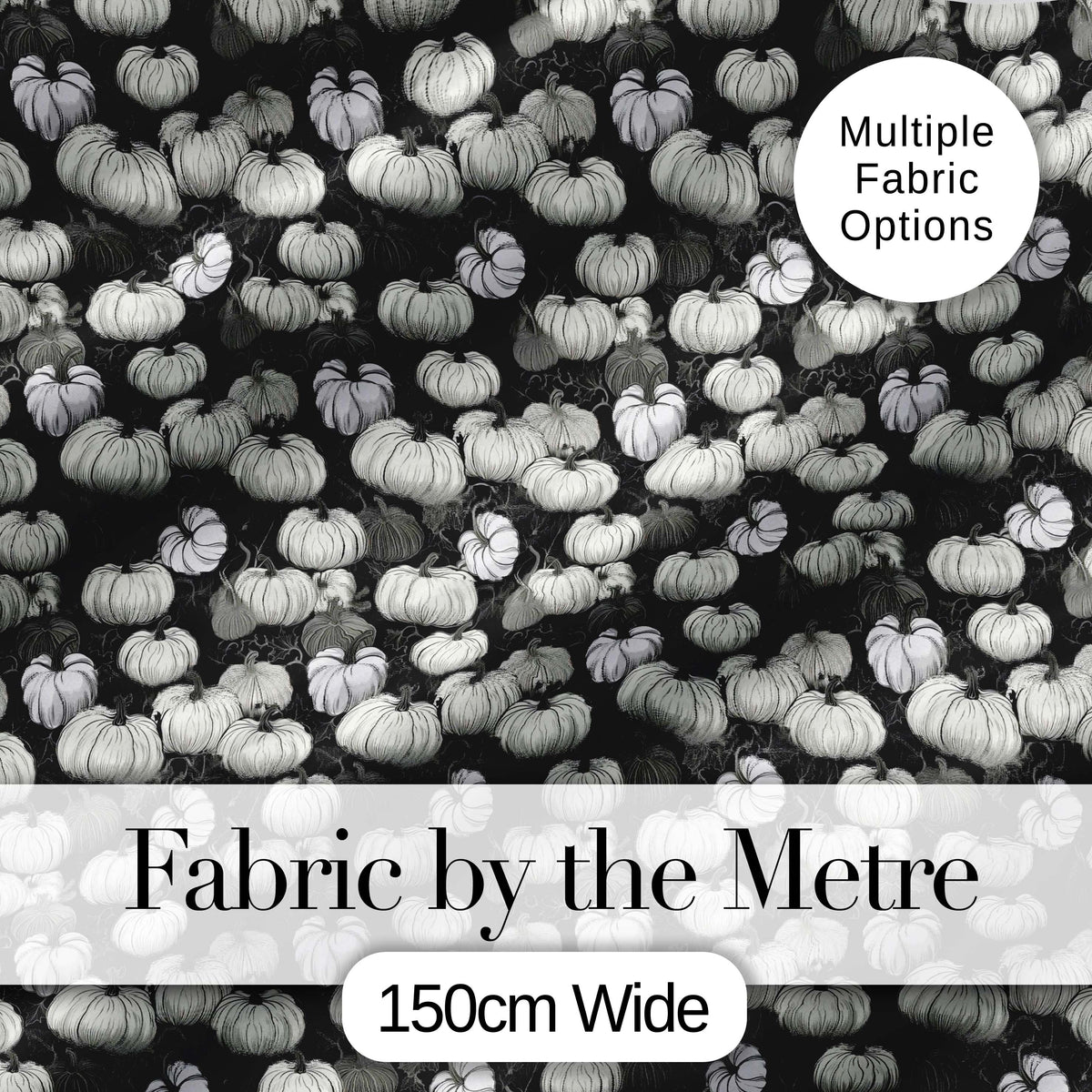 Monochrome Pumpkin Pattern Seamless Design Halloween Theme Fabric Digital Print Fabric by the Metre UK Sewing Quilting Textile