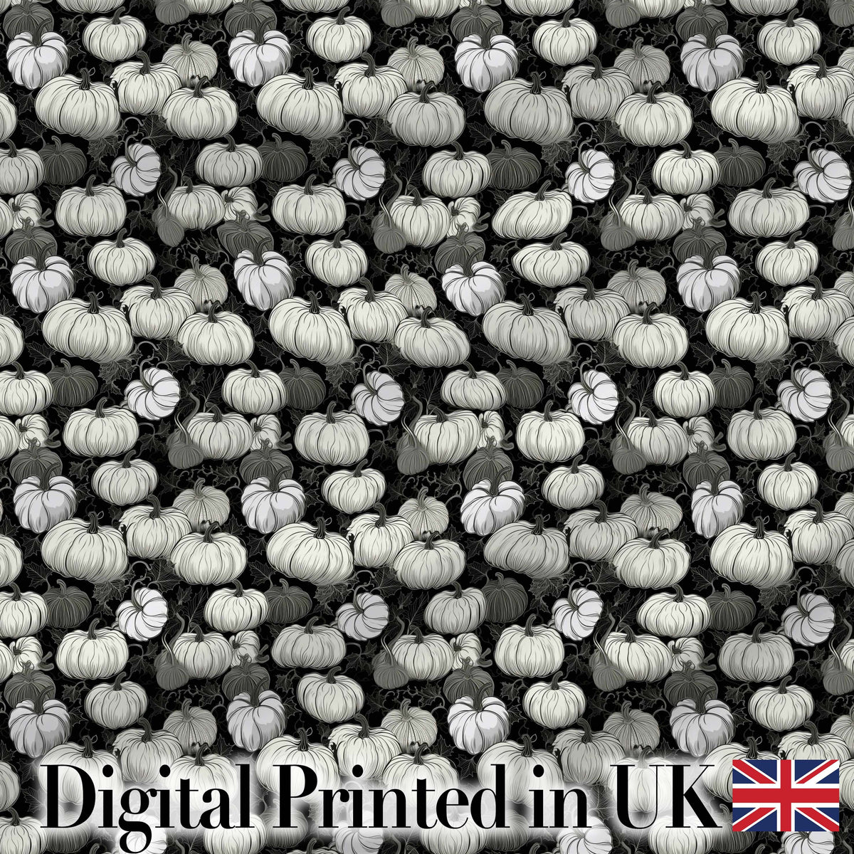 Monochrome Pumpkin Pattern Seamless Design Halloween Theme Fabric Digital Print Fabric by the Metre UK Sewing Quilting Textile