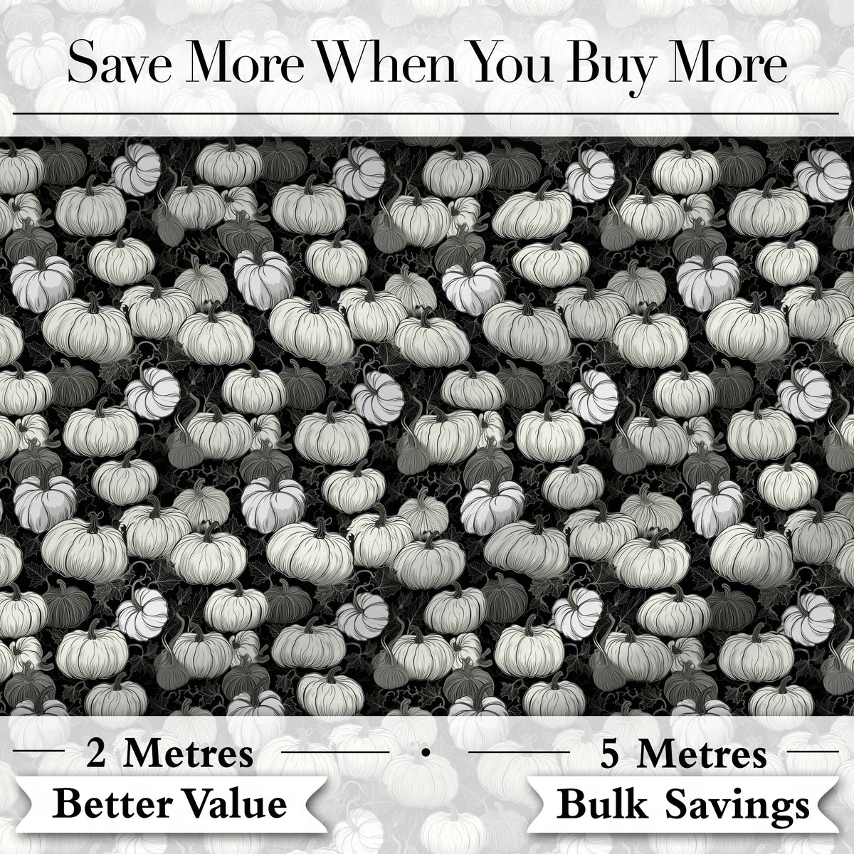Monochrome Pumpkin Pattern Seamless Design Halloween Theme Fabric Digital Print Fabric by the Metre UK Sewing Quilting Textile