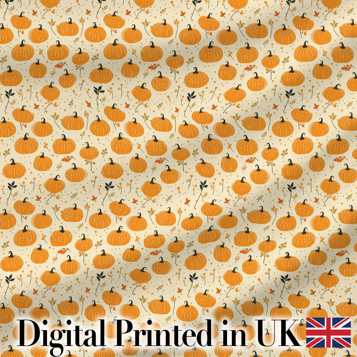 Cute Small Pumpkins and Floral Sprigs Seamless Pattern Light Background Fabric Digital Print Fabric by the Metre UK Sewing Quilting Textile