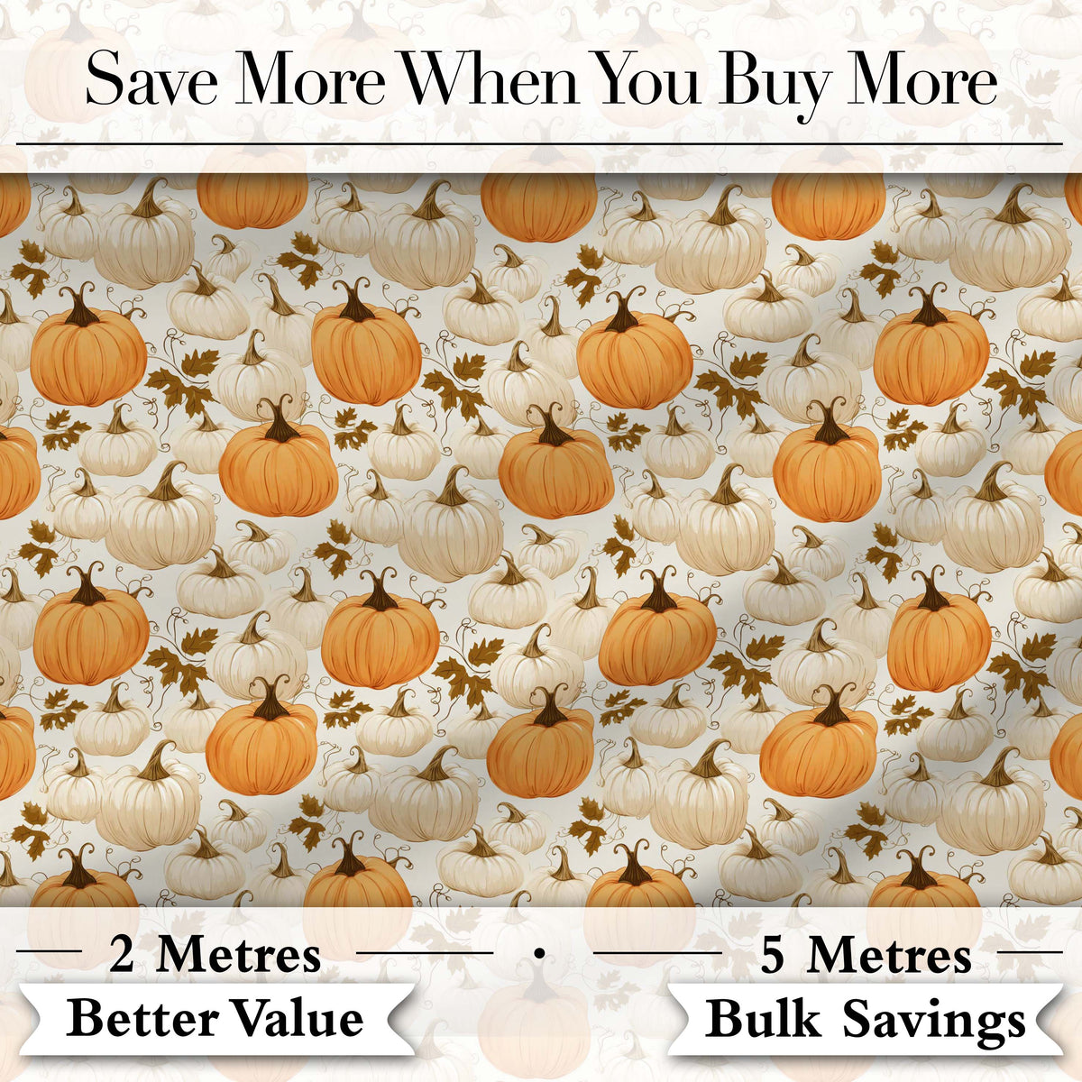 Orange and White Pumpkins with Autumn Leaves Seamless Pattern Neutral Fabric Digital Print Fabric by the Metre UK Sewing Quilting Textile