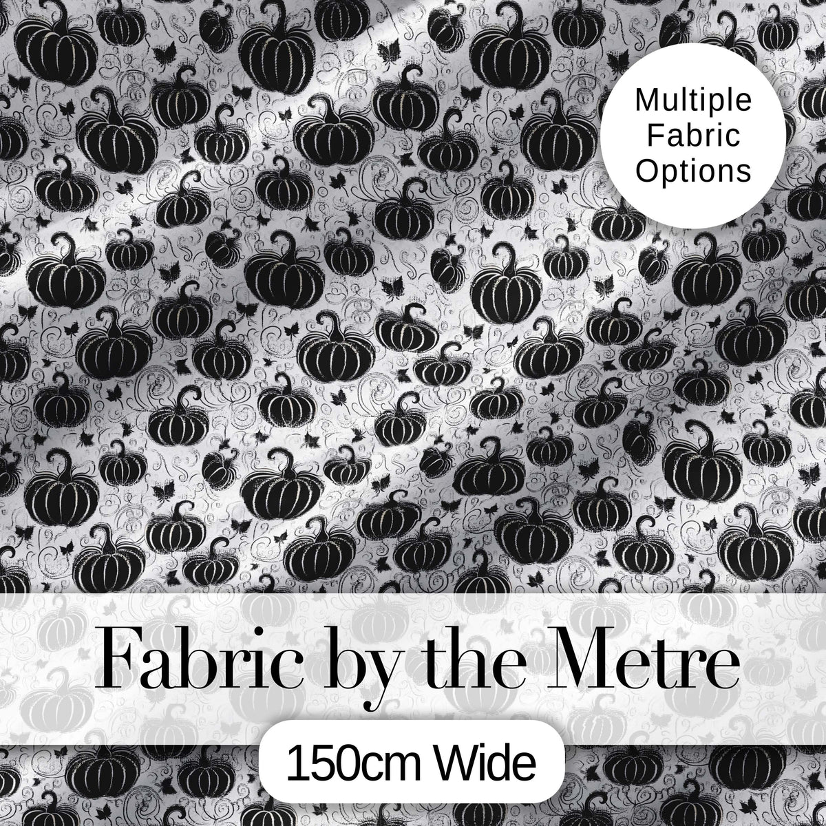 Black and White Pumpkin Illustration Seamless Pattern Halloween Theme Fabric Digital Print Fabric by the Metre UK Sewing Quilting Textile