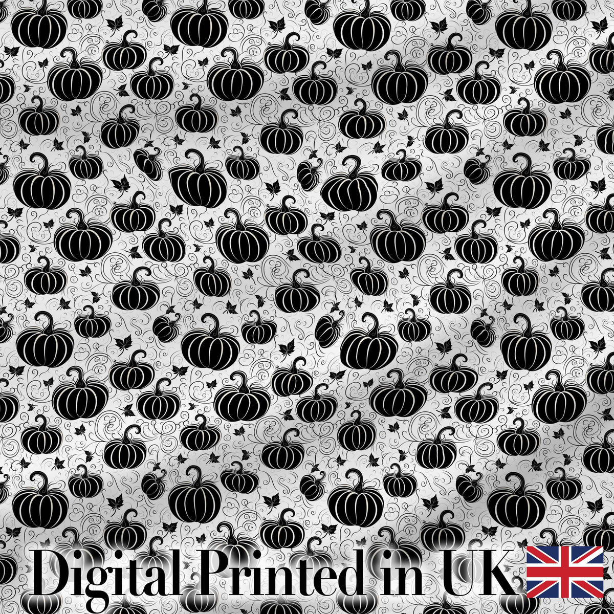 Black and White Pumpkin Illustration Seamless Pattern Halloween Theme Fabric Digital Print Fabric by the Metre UK Sewing Quilting Textile