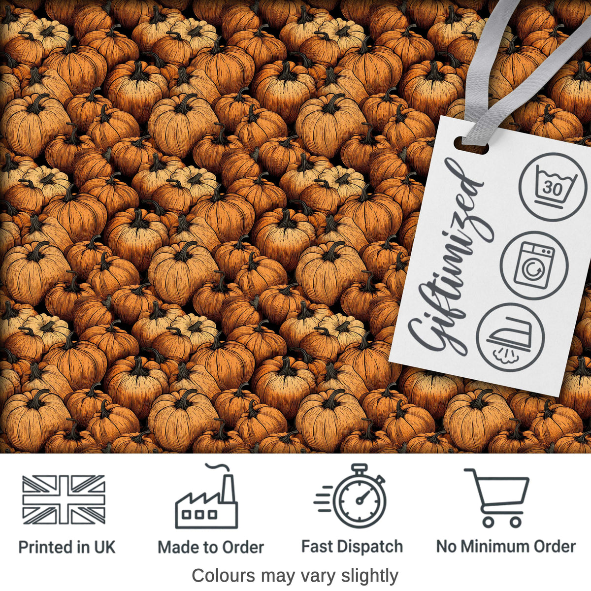 Rustic Harvest Pumpkins Cluster Seamless Pattern Dark Background Autumn Theme Digital Print Fabric by the Metre UK Sewing Quilting Textile