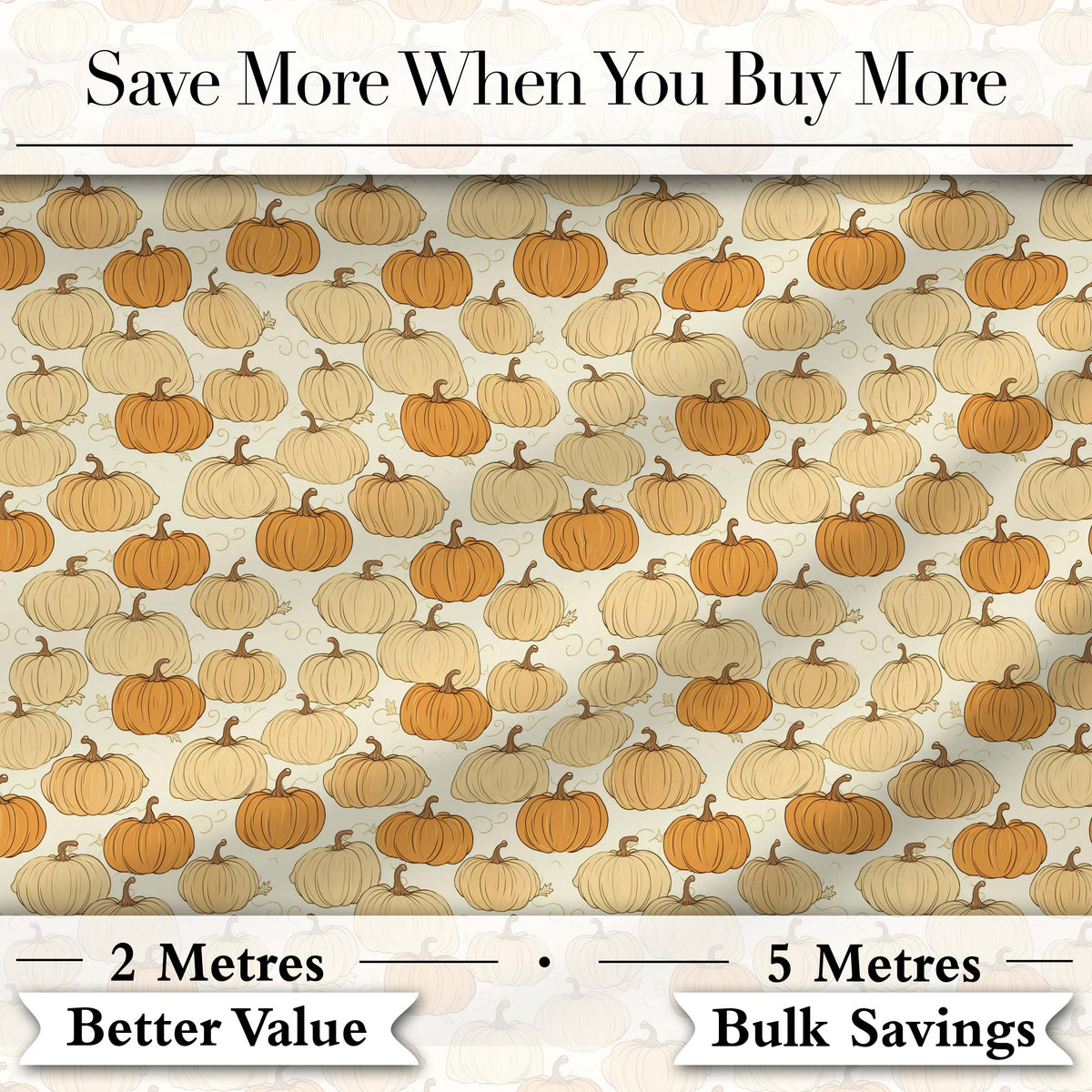 Neutral Tone Pumpkins Mix Seamless Pattern Soft Vintage Background Digital Print Fabric by the Metre UK Sewing Quilting Textile