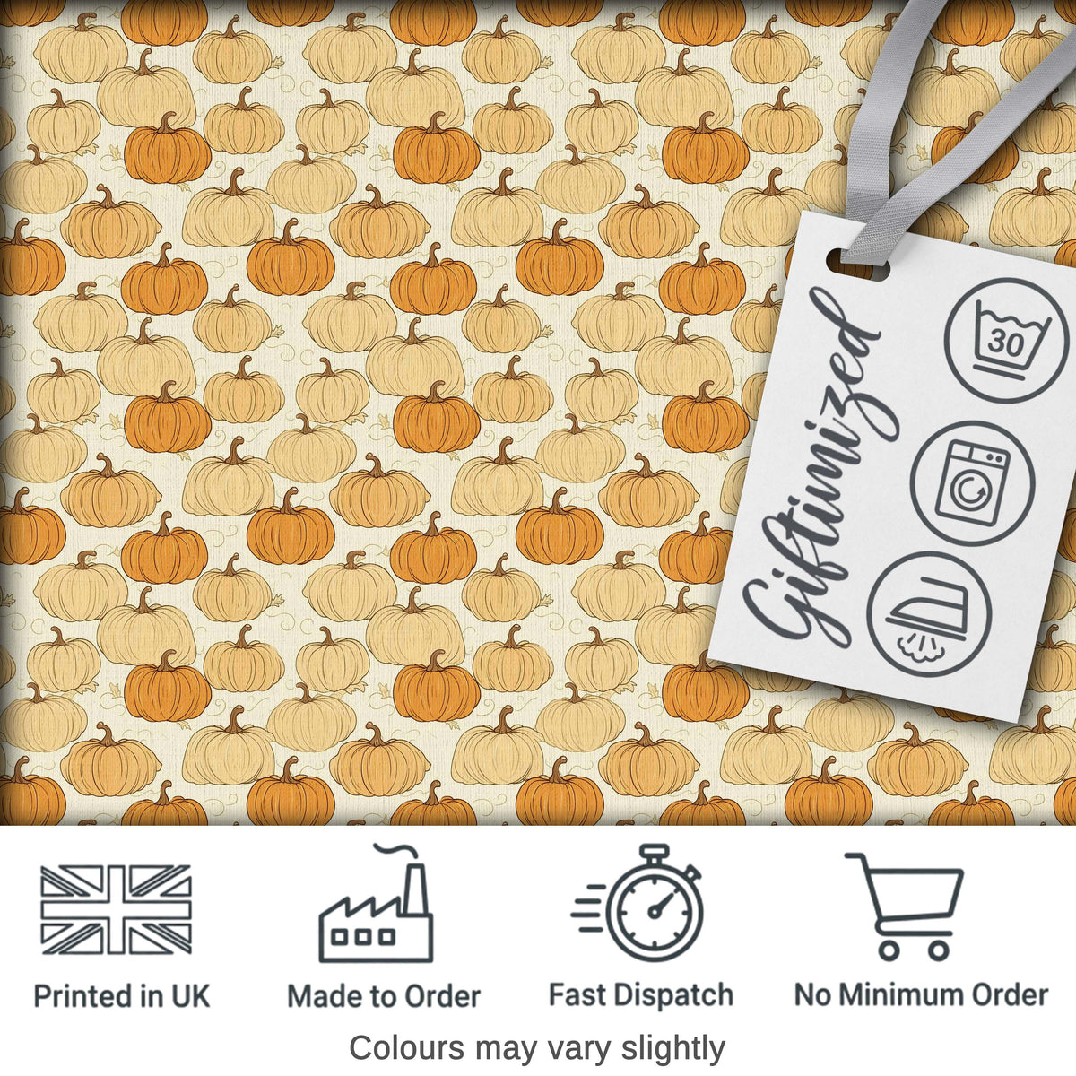 Neutral Tone Pumpkins Mix Seamless Pattern Soft Vintage Background Digital Print Fabric by the Metre UK Sewing Quilting Textile