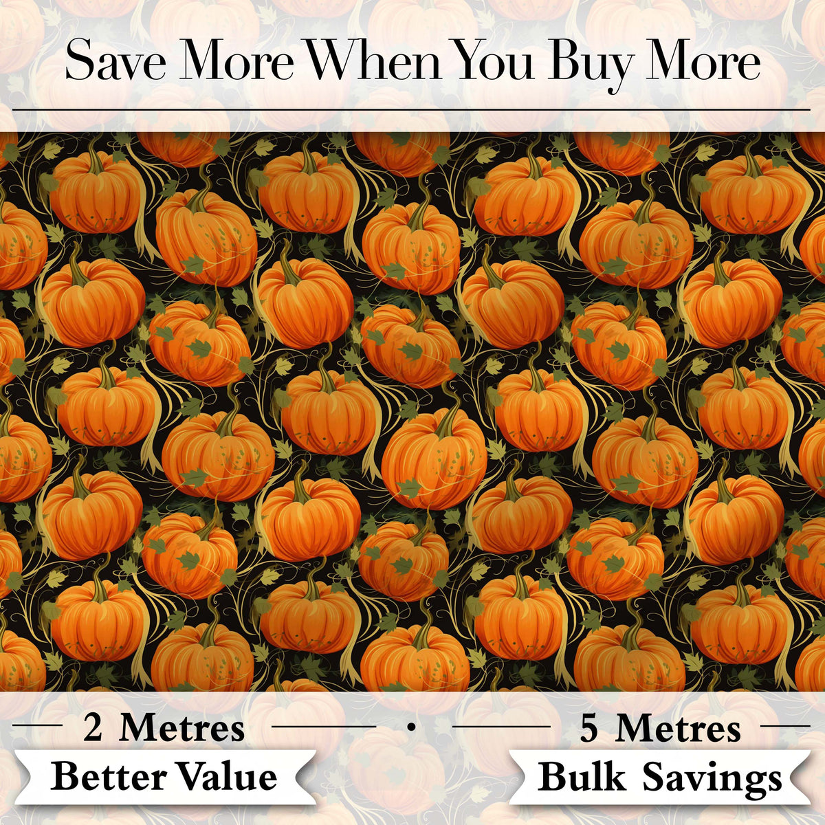 Bright Orange Pumpkins Seamless Pattern Black Background Autumn Fabric Digital Print Fabric by the Metre UK Sewing Quilting Textile
