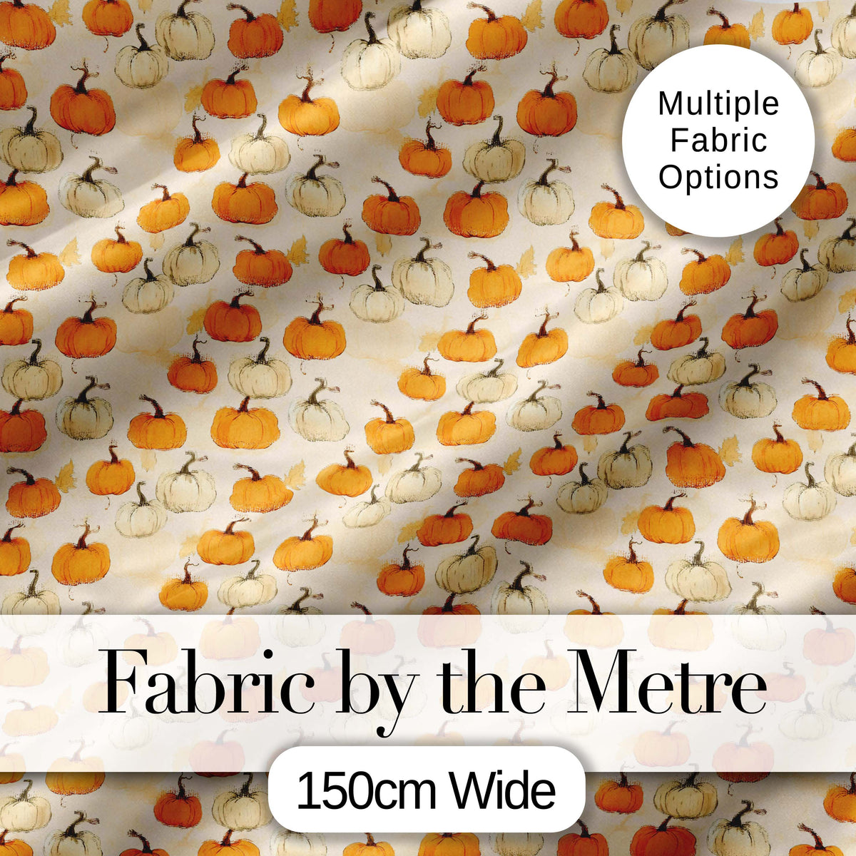 Soft Watercolor Pumpkins in Orange and White Seamless Pattern Light Background Digital Print Fabric by the Metre UK Sewing Quilting Textile