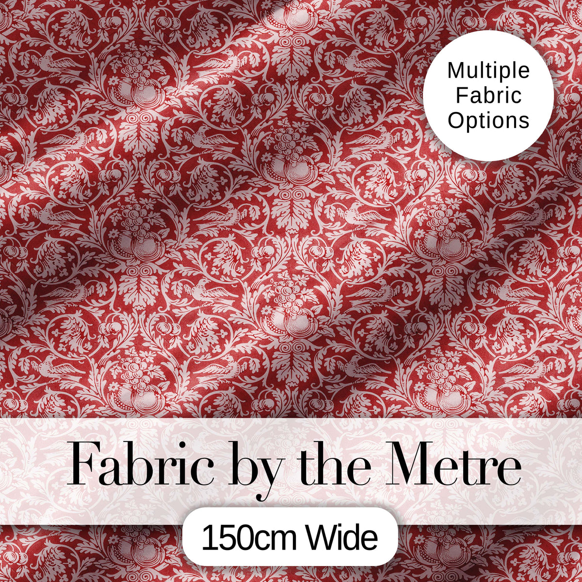 Vintage Red Toile Floral Birds and Fruit Seamless Pattern Classic Textile Digital Print Fabric by the Metre UK Sewing Quilting Textile