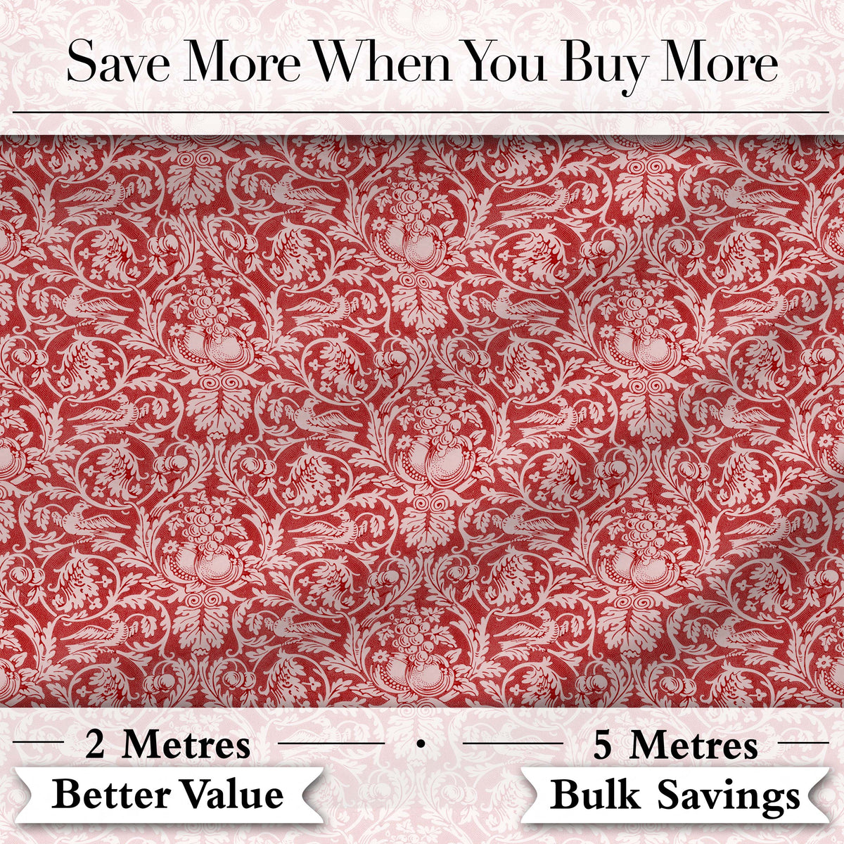 Vintage Red Toile Floral Birds and Fruit Seamless Pattern Classic Textile Digital Print Fabric by the Metre UK Sewing Quilting Textile