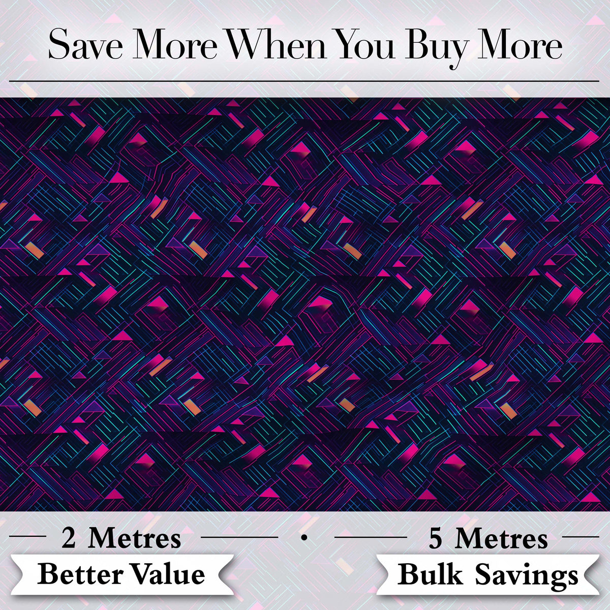 Neon Geometric Lines Abstract Pattern Dark Background Futuristic Style Digital Print Fabric by the Metre UK Sewing Quilting Textile
