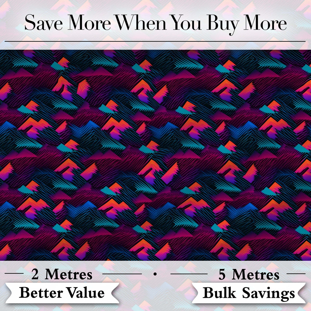 Retro Neon Mountain Shapes Seamless Pattern Vibrant Abstract Landscape Digital Print Fabric by the Metre UK Sewing Quilting Textile