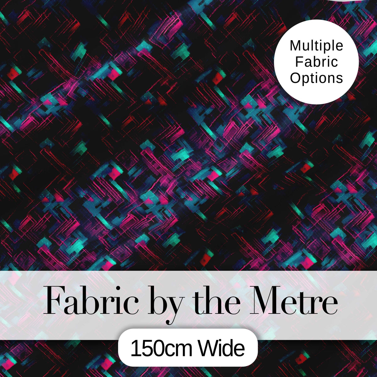 Cyberpunk Circuit Style Geometric Pattern Teal and Magenta Seamless Design Digital Print Fabric by the Metre UK Sewing Quilting Textile