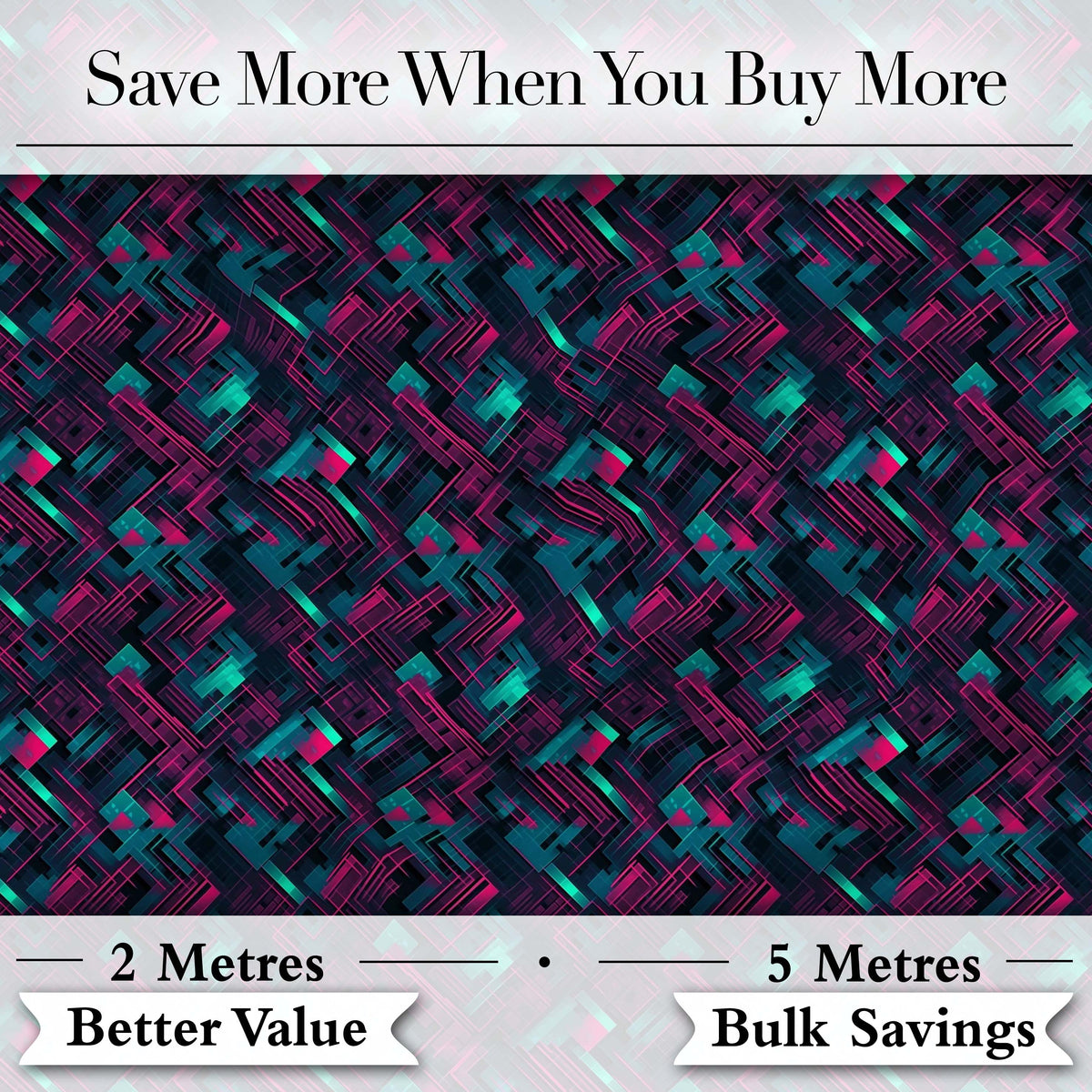 Cyberpunk Circuit Style Geometric Pattern Teal and Magenta Seamless Design Digital Print Fabric by the Metre UK Sewing Quilting Textile