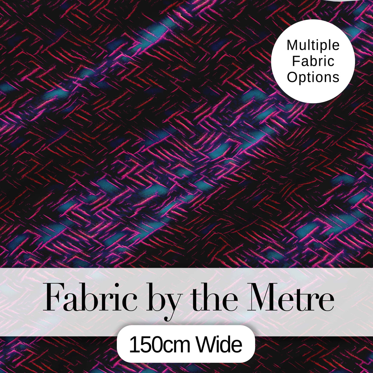 Abstract Neon Zigzag Texture Pattern Dark Background Futuristic Lines Digital Print Fabric by the Metre UK Sewing Quilting Textile