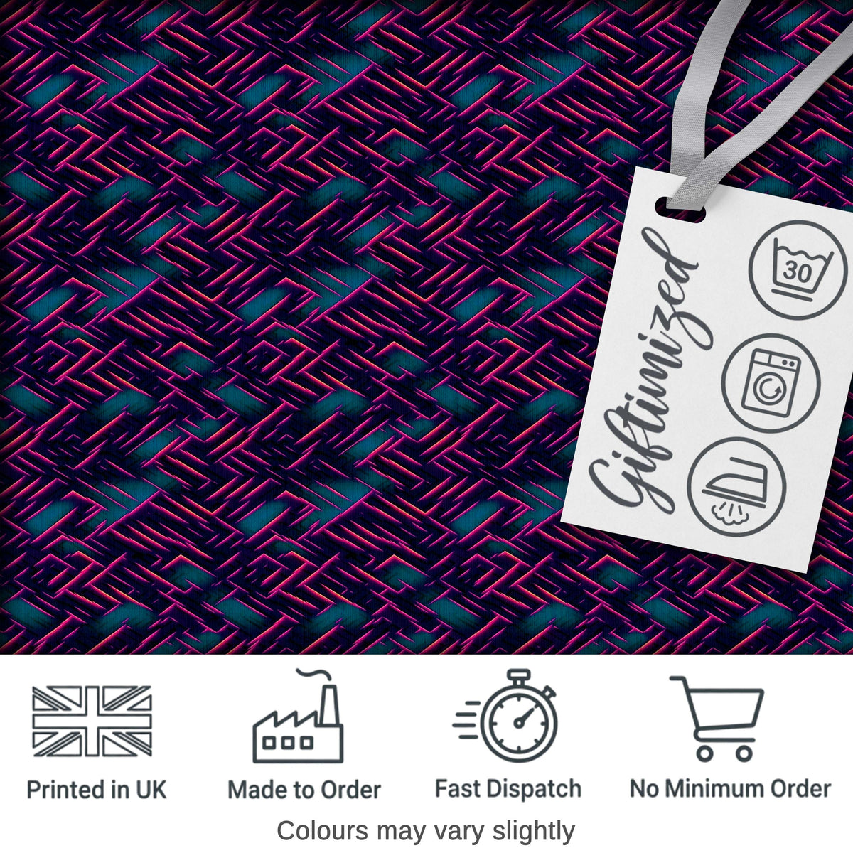 Abstract Neon Zigzag Texture Pattern Dark Background Futuristic Lines Digital Print Fabric by the Metre UK Sewing Quilting Textile