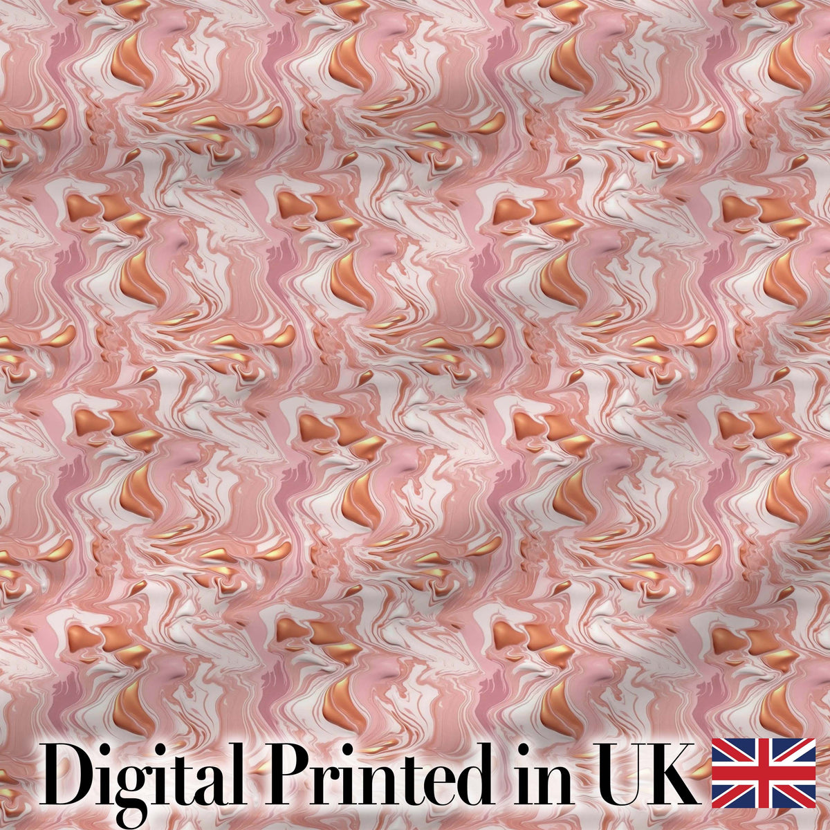Glossy Peach Marble Flow Seamless Pattern Metallic Fluid Abstract Art Digital Print Fabric by the Metre UK Sewing Quilting Textile
