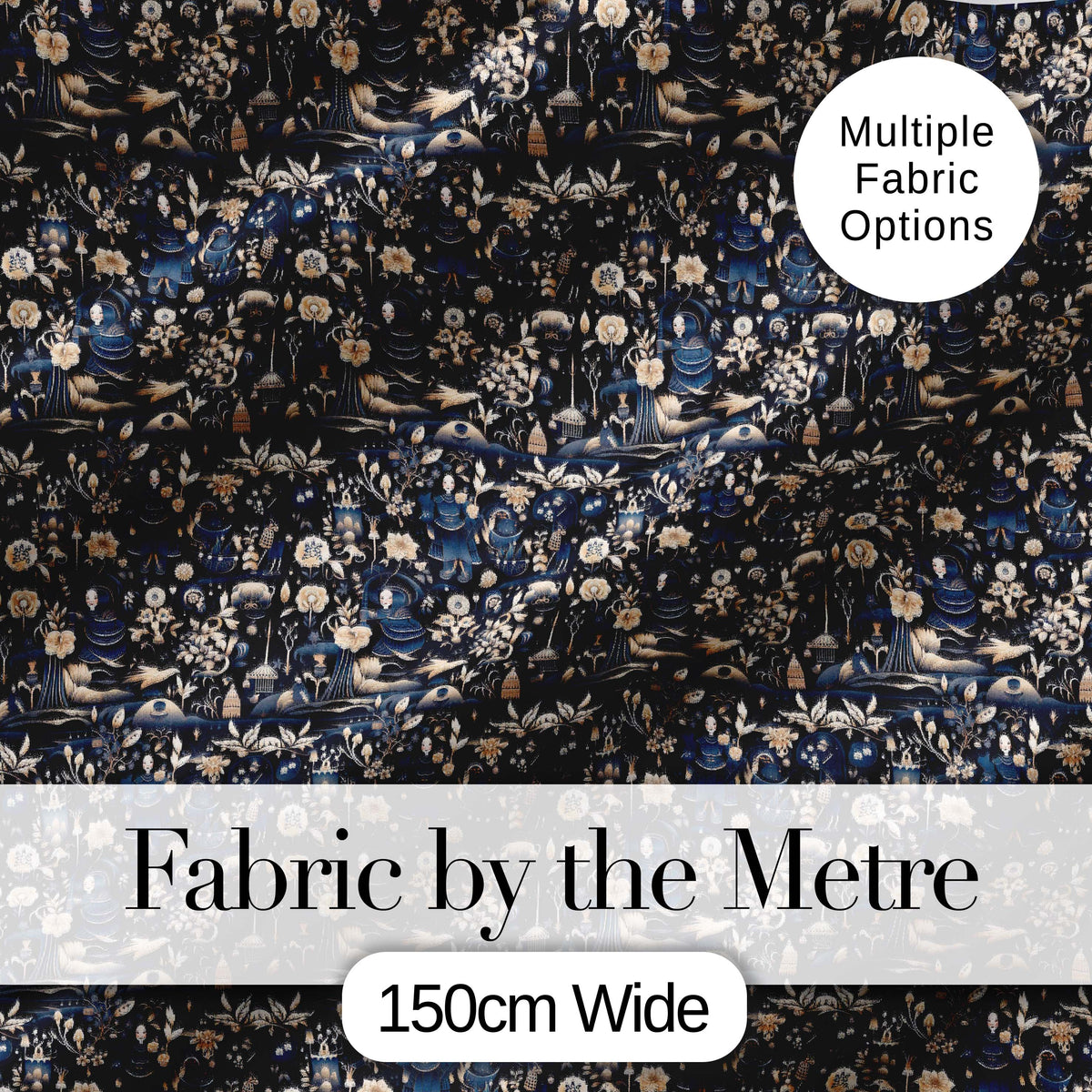 Elegant Midnight Floral Doll Garden Seamless Pattern Dark Blue Botanical Digital Print Fabric by the Metre UK Sewing Quilting Textile
